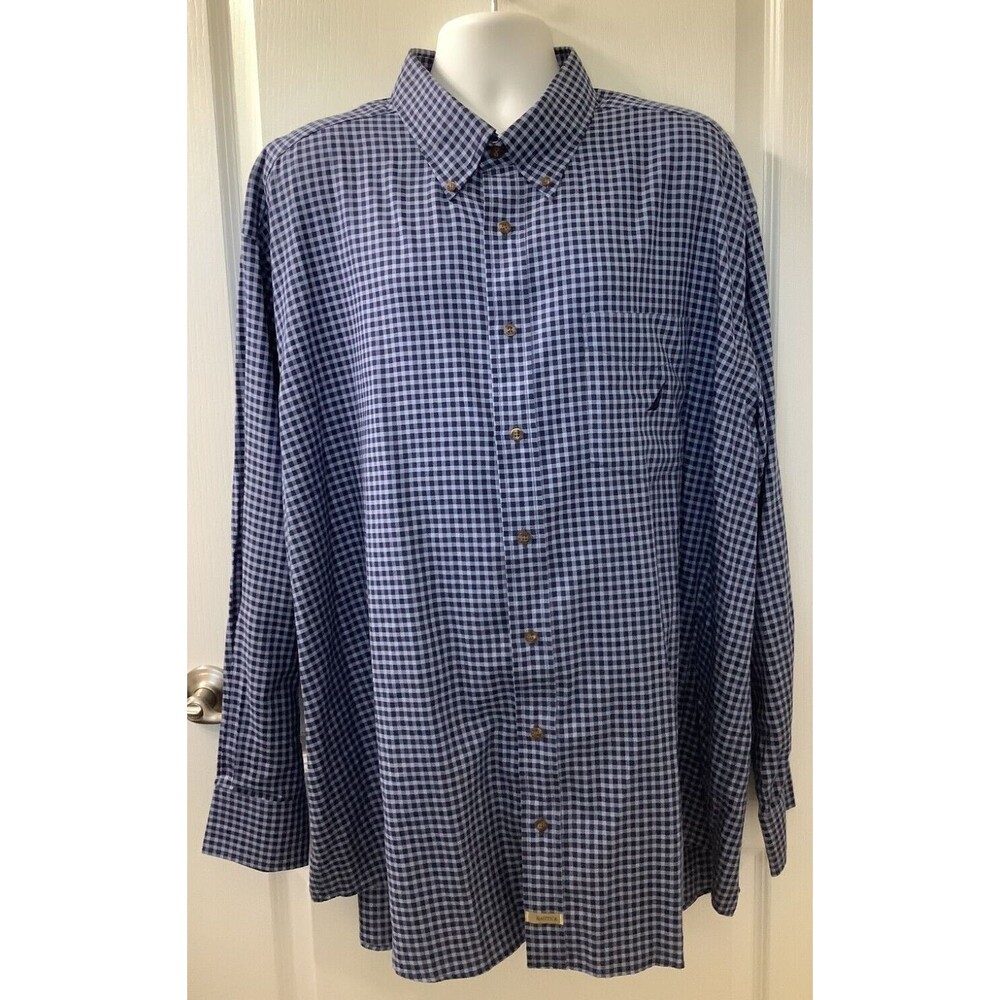 Nautica Shirt Mens 3X Traveler Long Sleeve Button Up Blue Check